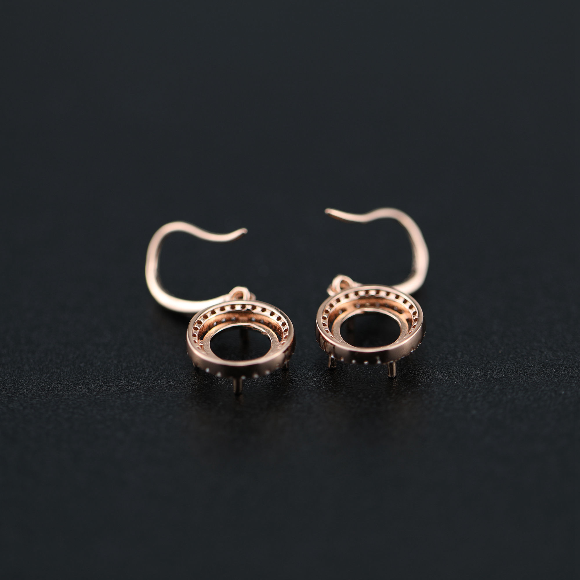 1Pair 5-8MM Round Prong Bezel Rose Gold Plated Solid 925 Sterling Silver Hook Earrings Blank Settings for Gemstone Moissanite 1706041 - Click Image to Close